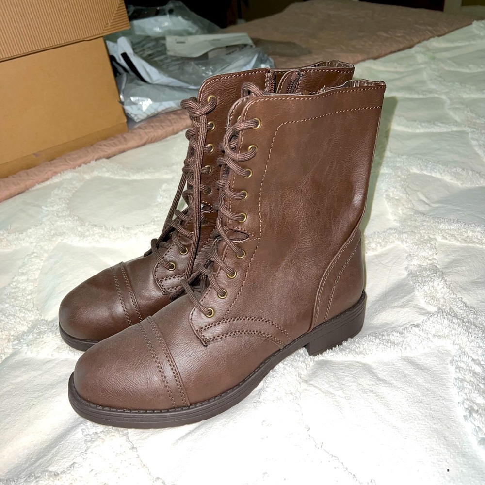 brown combat boots